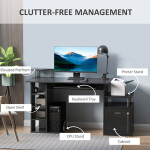 Computer Desk with Storage Shelf and Drawer, Black