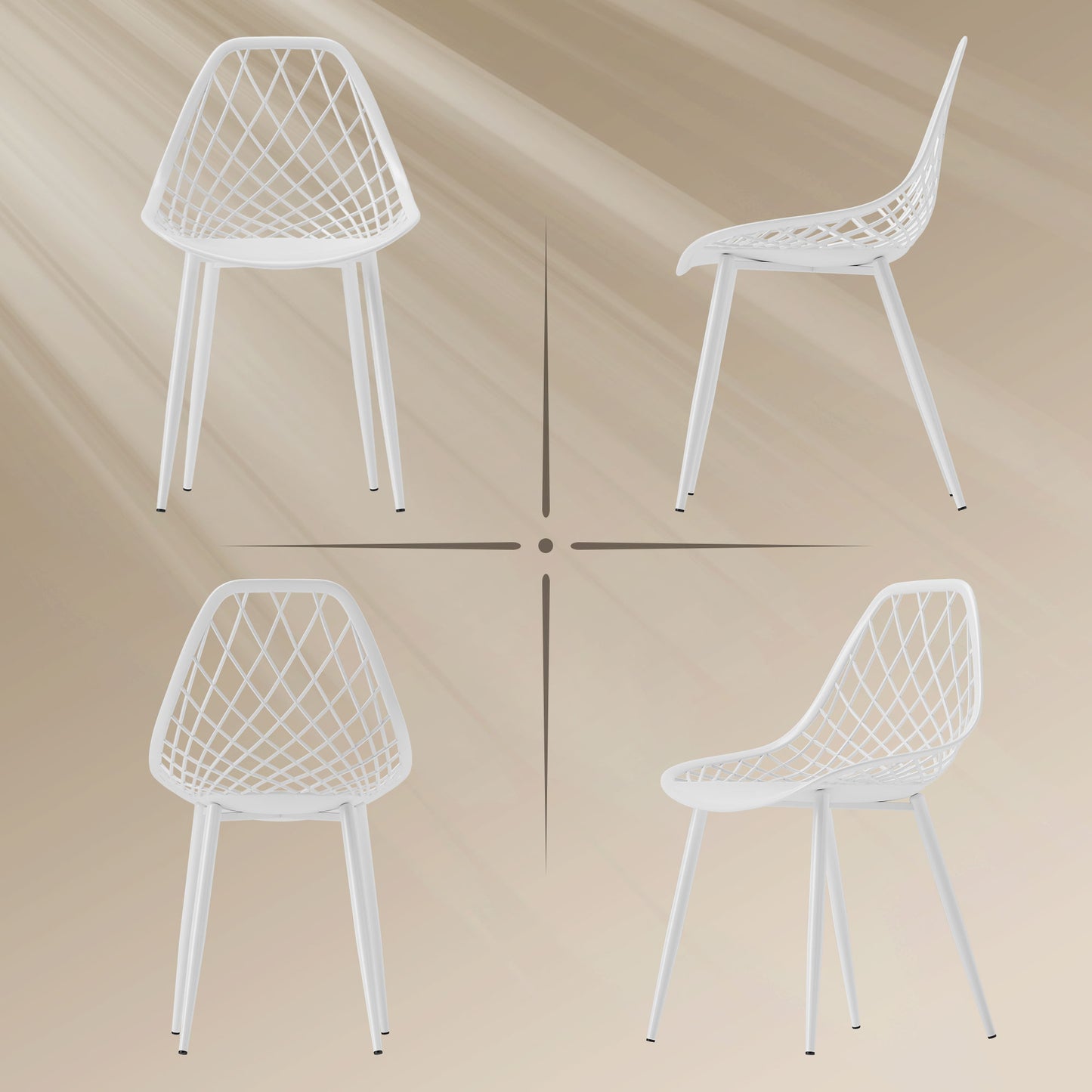 Lot de 4 chaises de salle à manger modernes en plastique avec dossier creux et pieds en métal, blanches