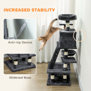Grand arbre à chat de 132 cm pour chats d'intérieur, gris foncé
