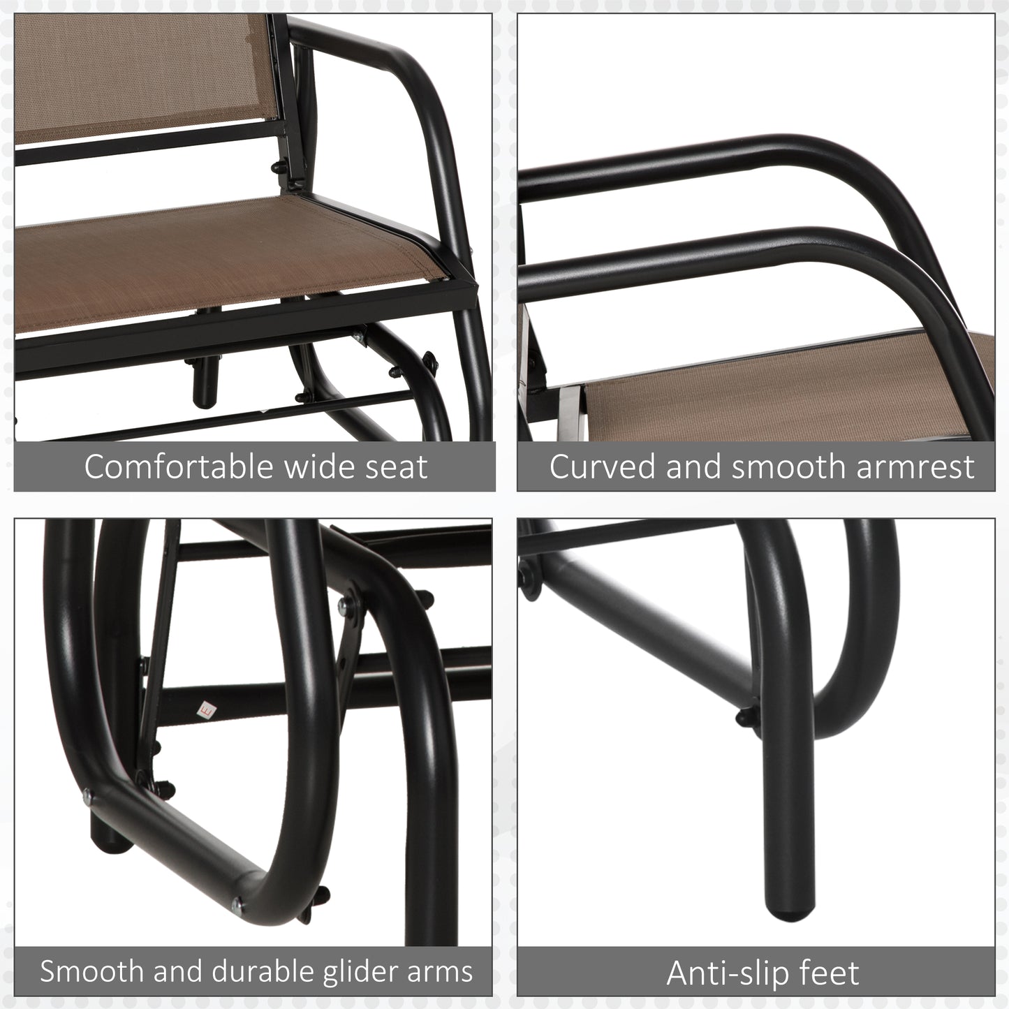 Fauteuil de jardin avec assise et dossier en tissu maillé respirant, cadre en métal et accoudoirs, marron