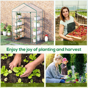 Portable Garden Greenhouse with 4 Shelves and Roll-Up Zippered Door, Transparent