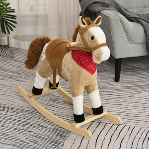 Cheval à bascule en peluche, style cowboy, avec sons réalistes et amusants, beige