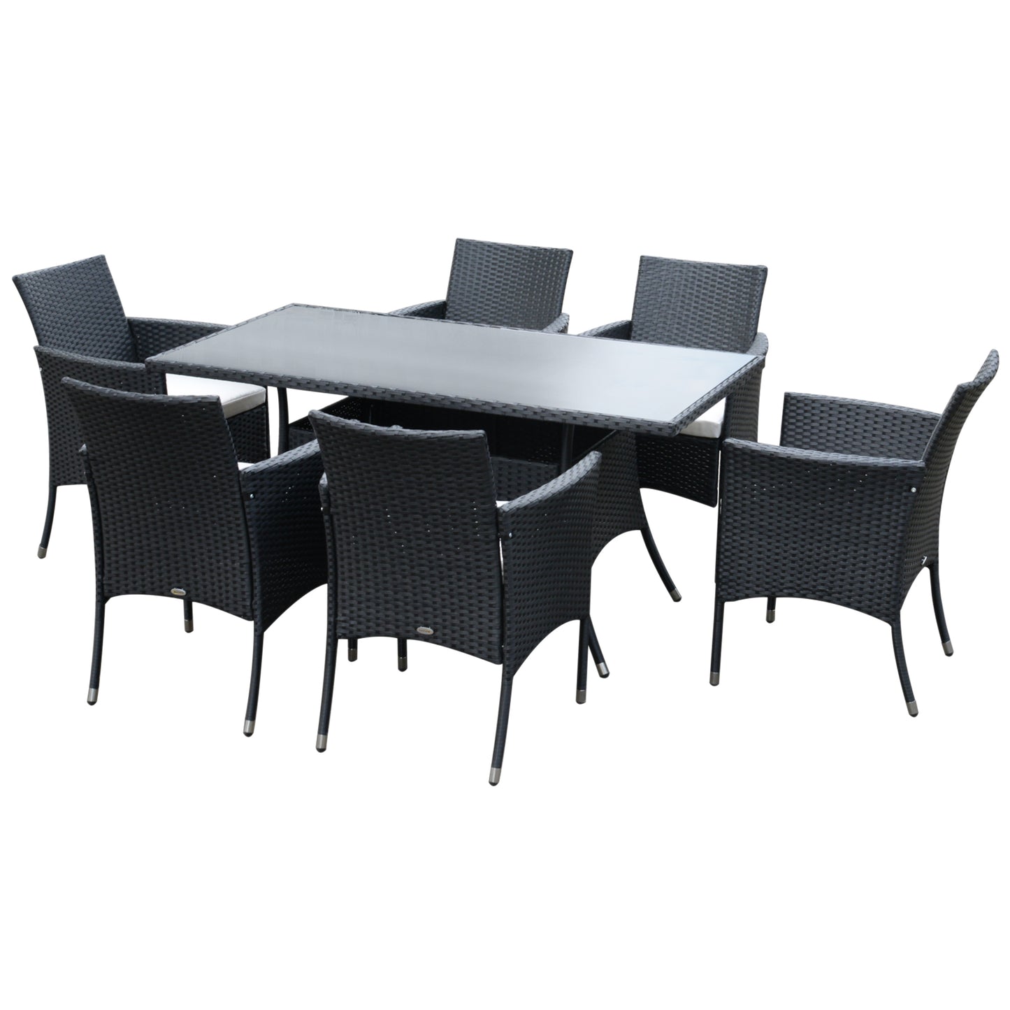 Outsunny 7 Piece Garden Dining Set with Padded Cushions, UV Resistant, for Porch, Garden and Patio, Grey