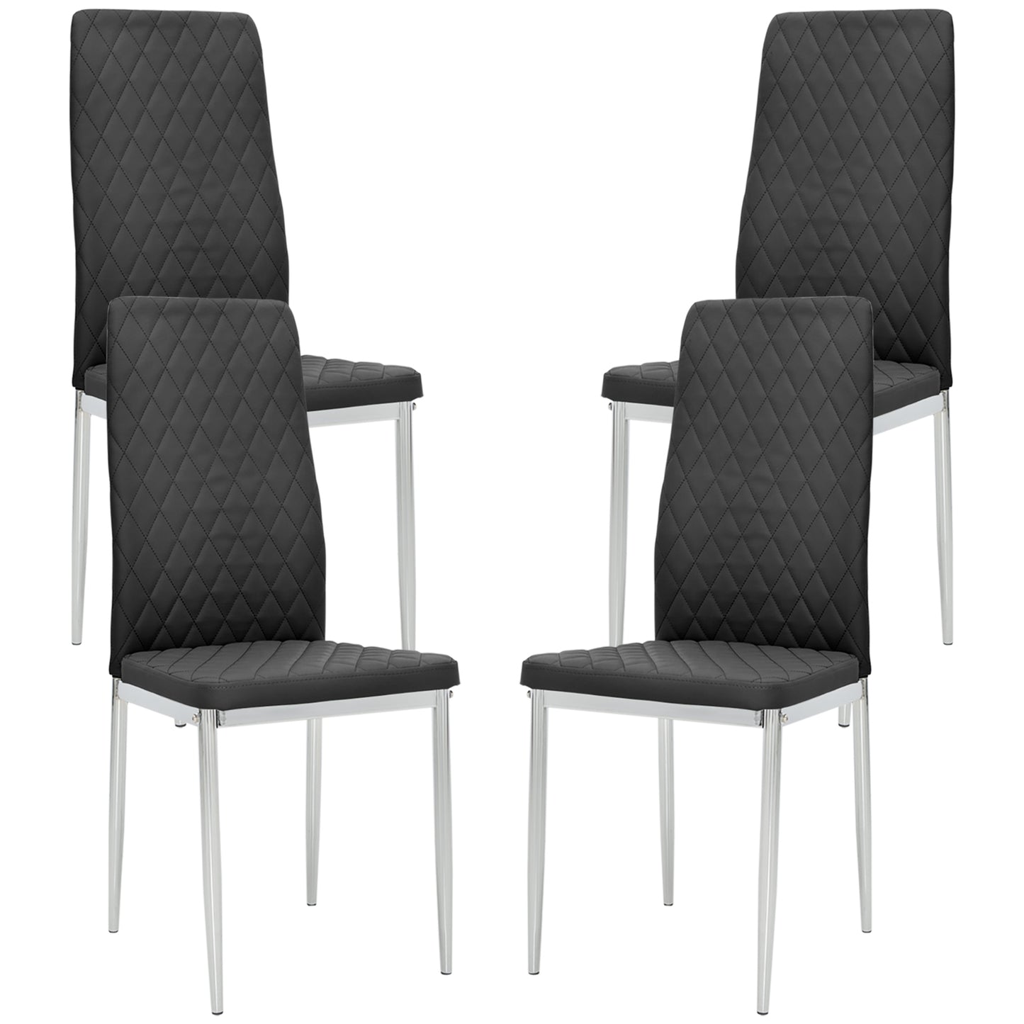 Lot de 4 chaises de salle à manger avec revêtement en similicuir et pieds en acier, noir