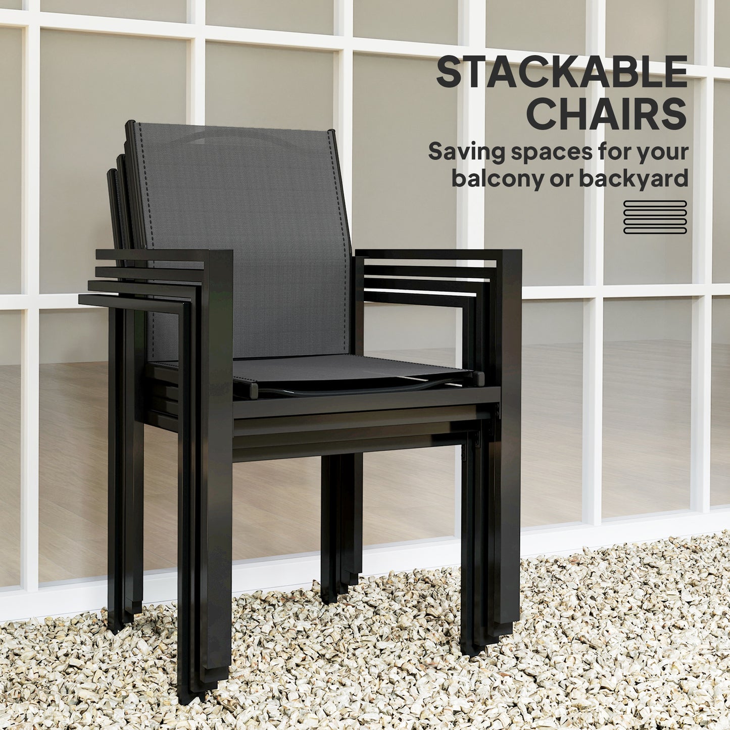 Outsunny 5-Piece Patio Dining Set with 4 Stackable Chairs, Tempered Glass Top and Rust-Proof Metal Frame