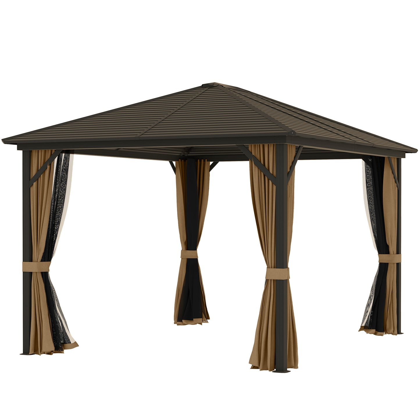 Gazebo 10' x 12' de luxe à toit rigide avec cadre en aluminium pour patio, café
