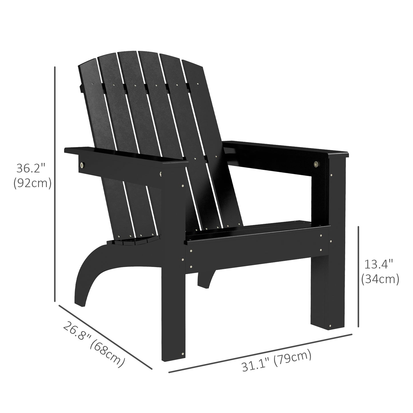 Chaise Adirondack Muskoka en peuplier avec dossier haut et large assise, noire