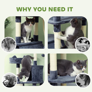 Large 205cm Cat Tree with Scratching Posts, Cabins, Beds, Hammocks, Dark Grey