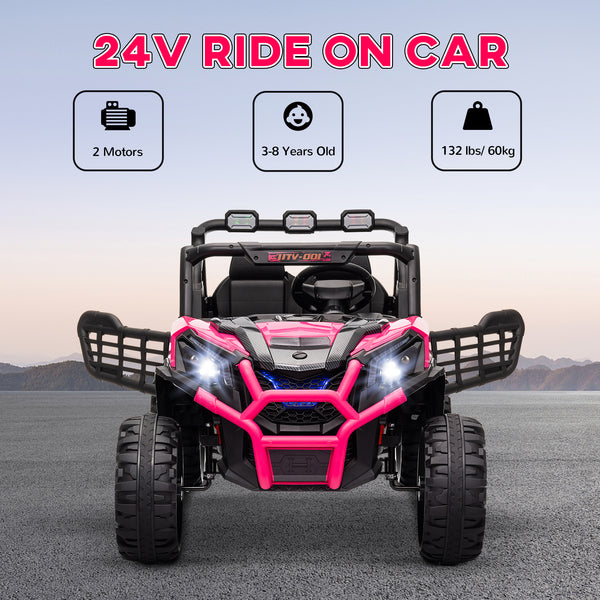 24V 2-seater vehicle with remote control and spring suspension, pink
