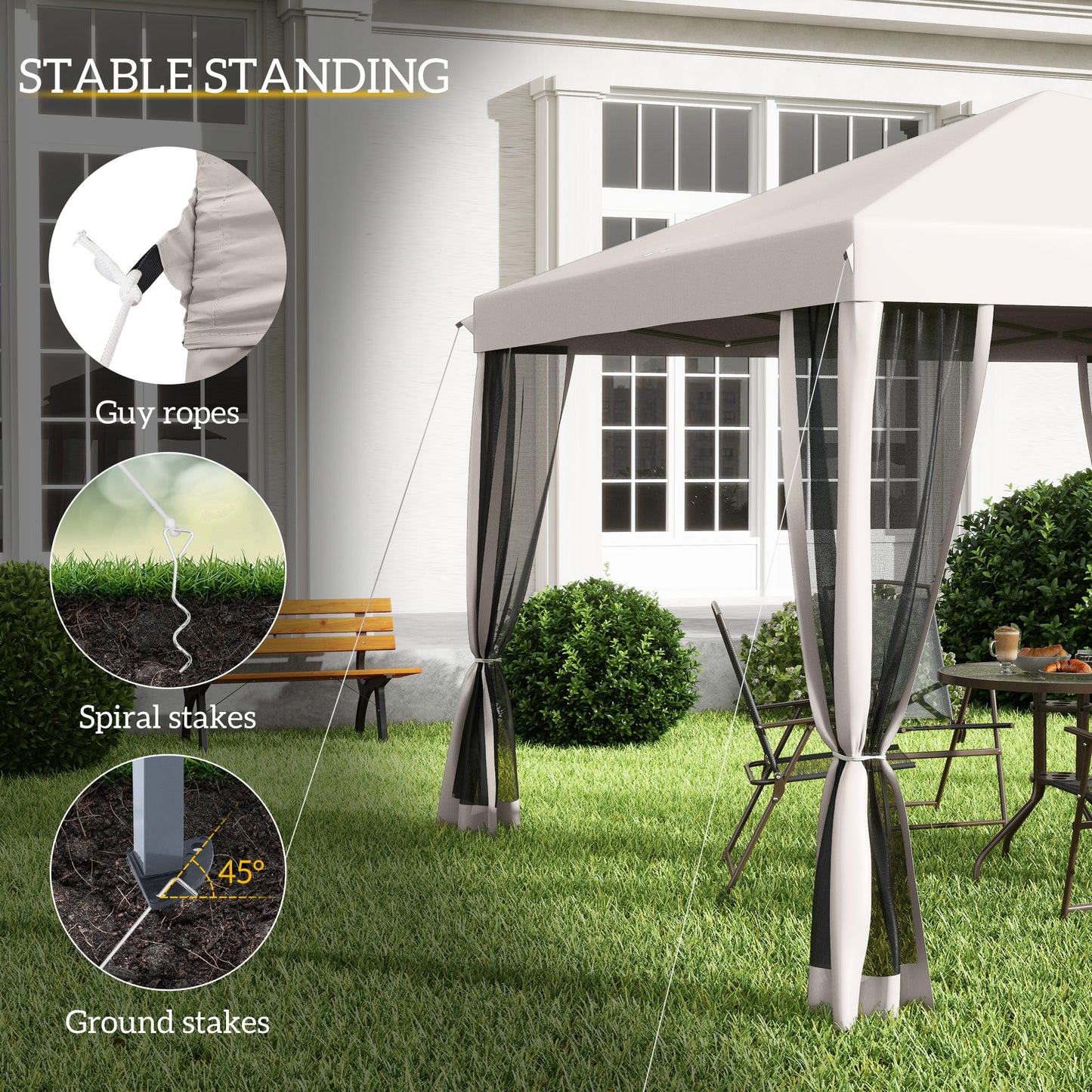 Gazebo pliant 10' x 10' avec filet latéral amovible et sac de transport, beige