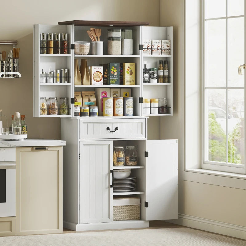 Meuble de rangement style campagnard avec étagères de porte et LED, blanc vieilli