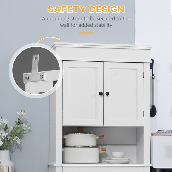 Armoire de cuisine moderne avec portes, étagères ouvertes et réglables, blanche