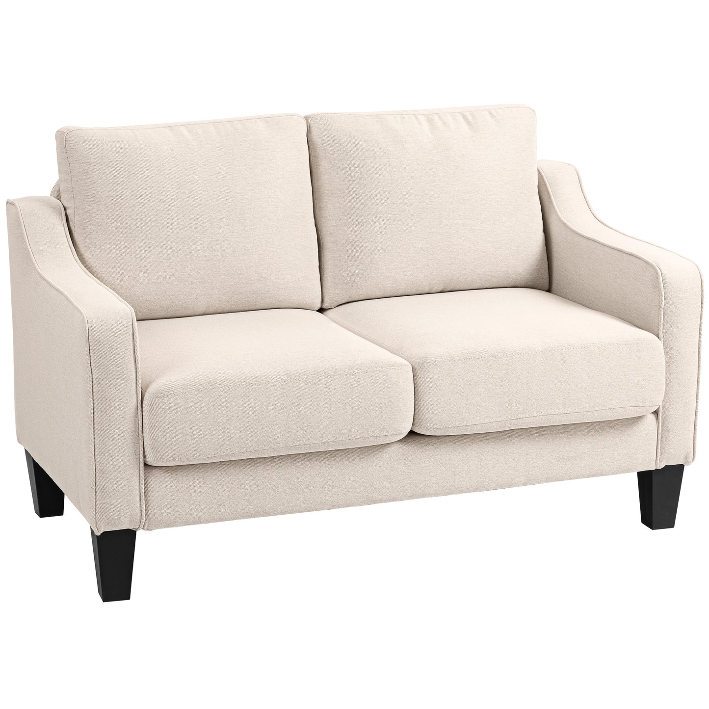 Modern sofa with pocket springs, linen upholstery, thick padding, beige