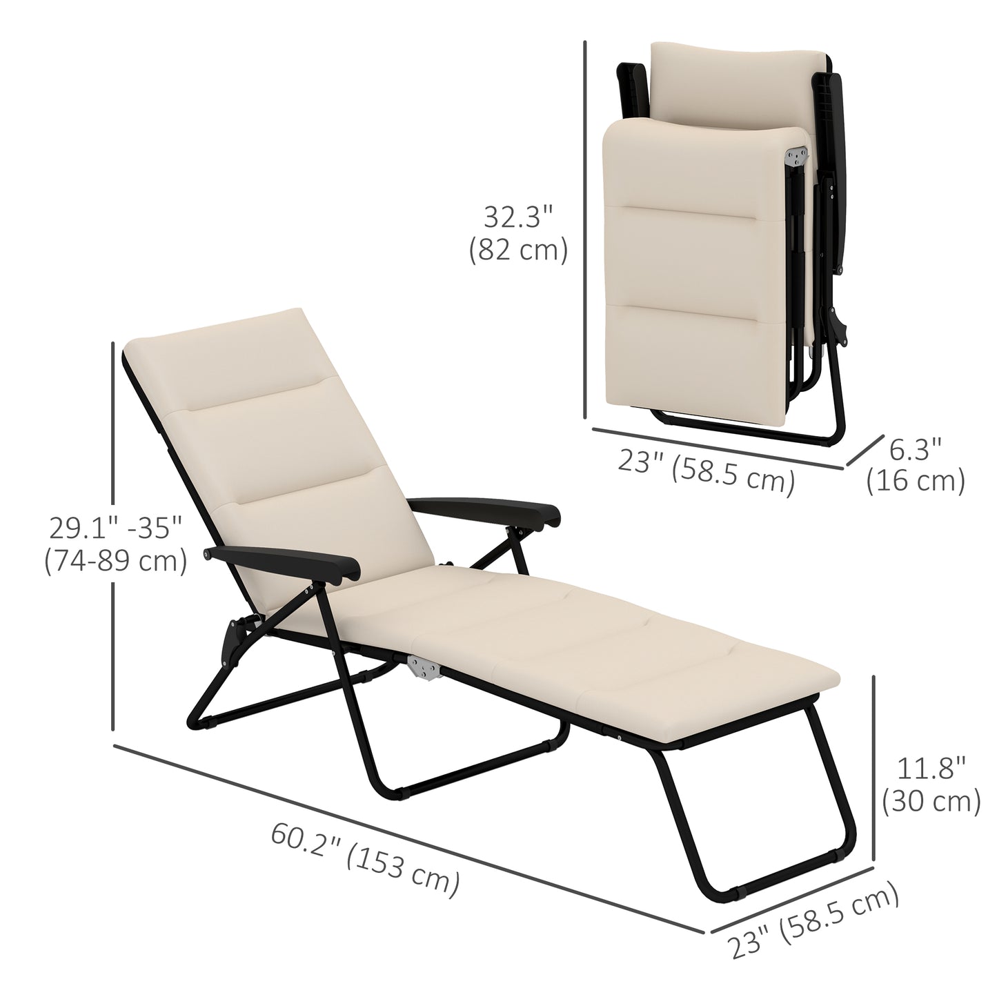 Chaise longue inclinable avec dossier réglable sur 6 positions, beige