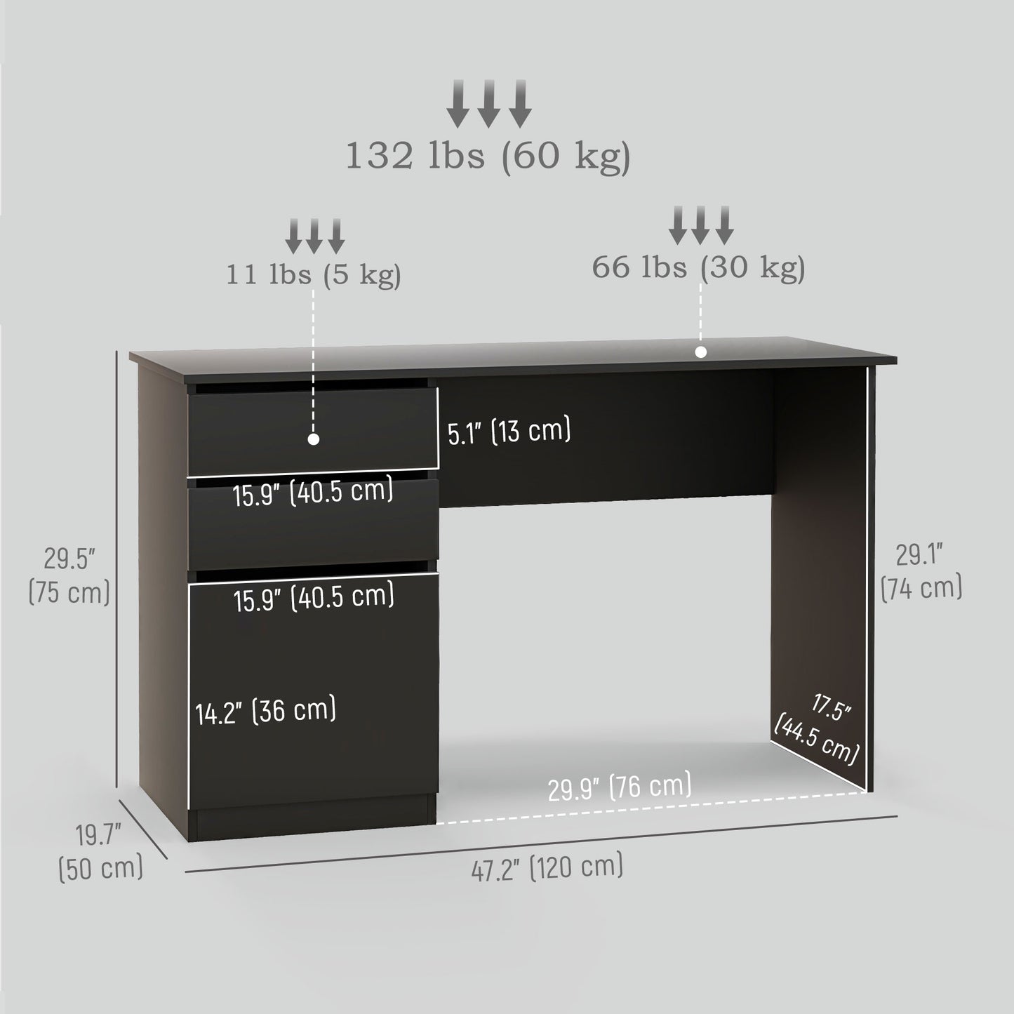 Computer Desk with Storage, Drawers and Cabinet for Home Office, Study Room, Black