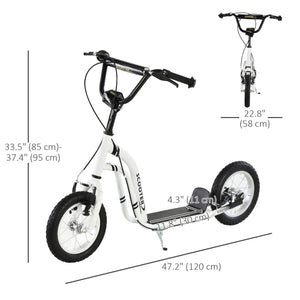 Trottinette avec pneus gonflable à double freins, blanche