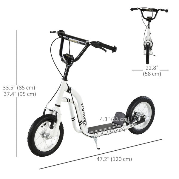 Trottinette avec pneus gonflable à double freins, blanche