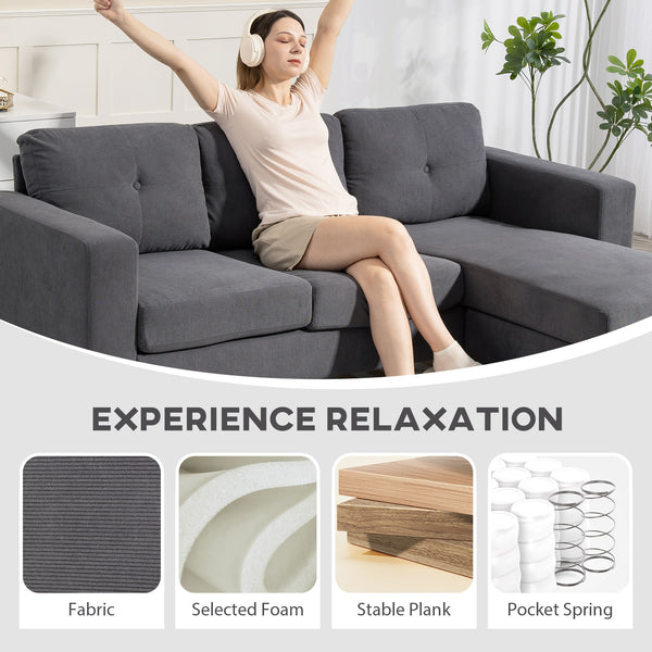 Canapé sectionnel avec méridienne convertible, gris foncé