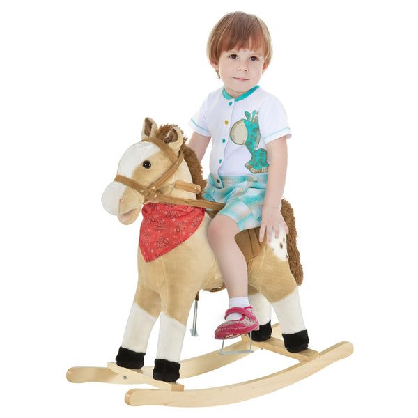 Cheval à bascule en peluche, style cowboy, avec sons réalistes et amusants, beige