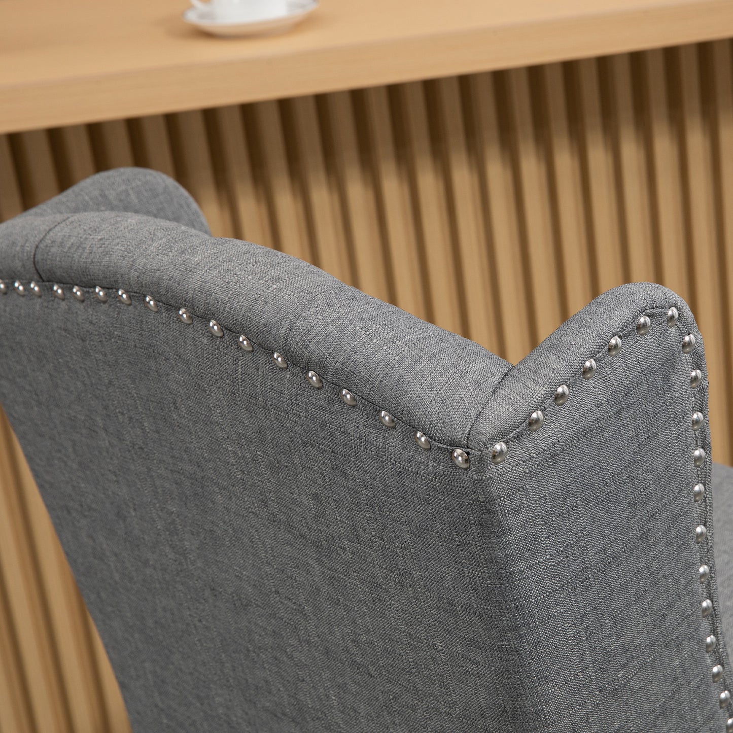 Lot de 2 tabourets de bar rembourrés, avec dossier clouté et repose-pieds, gris
