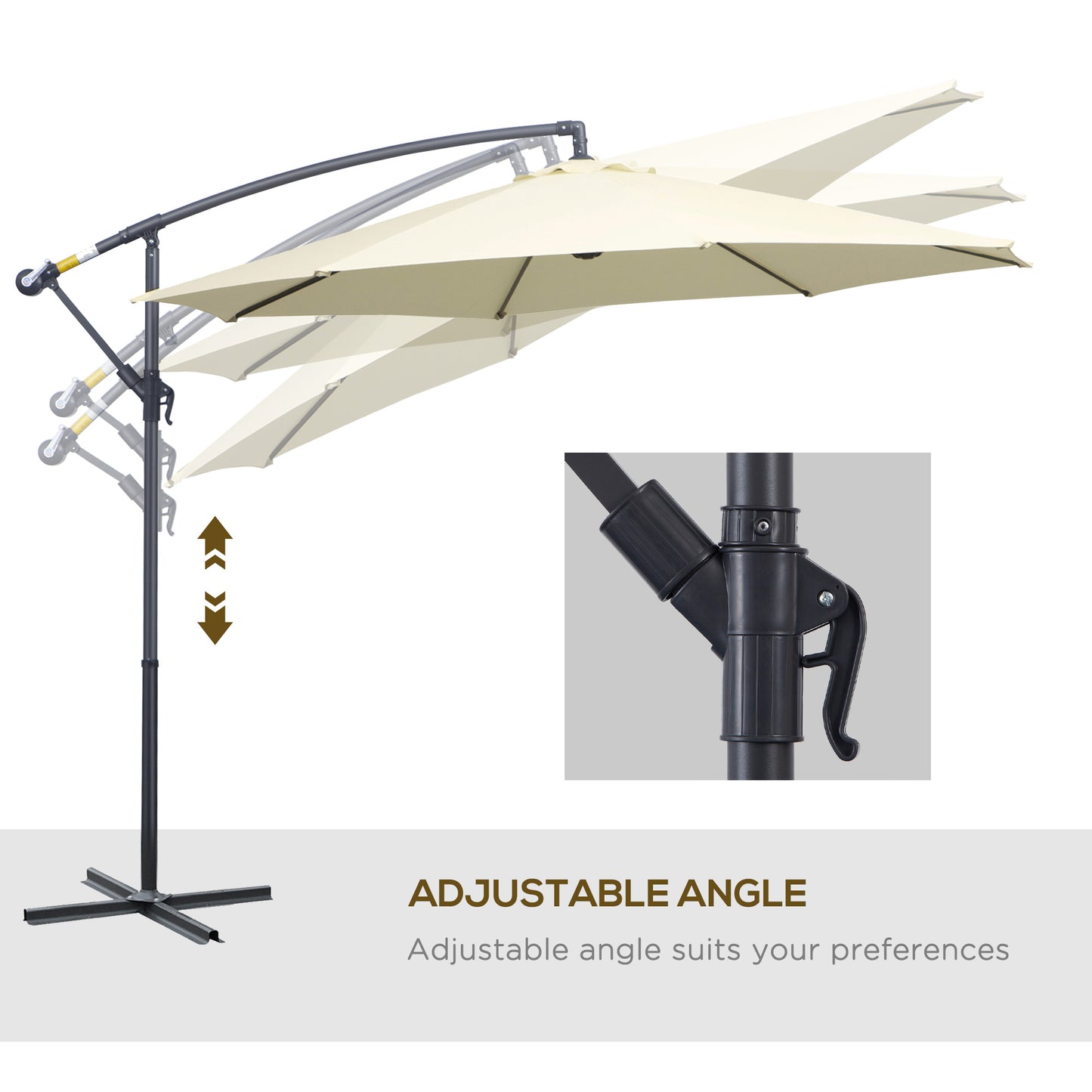 Outsunny 10' Deluxe Cantilever Outdoor Market Umbrella Hanging Banana Umbrella Offset Sunshade Crank Handle Cross Base Beige