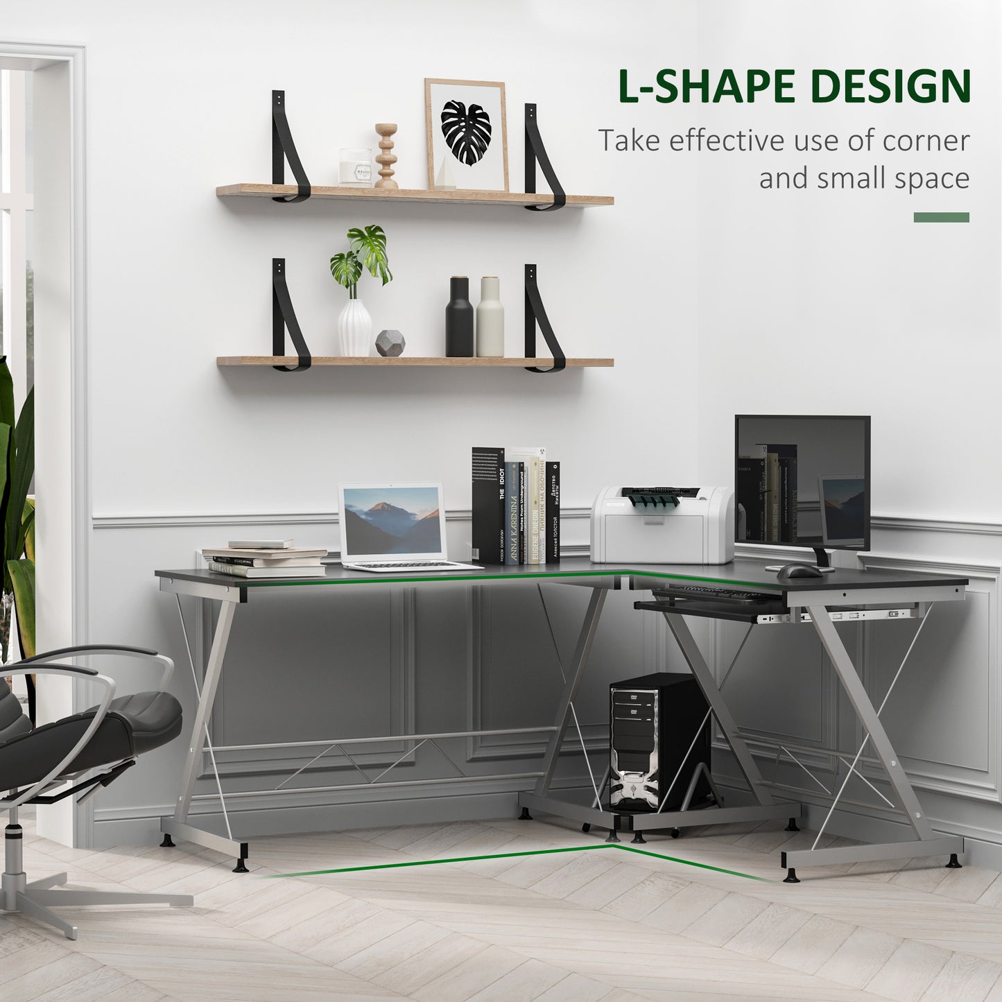 L-shaped computer desk, home office furniture