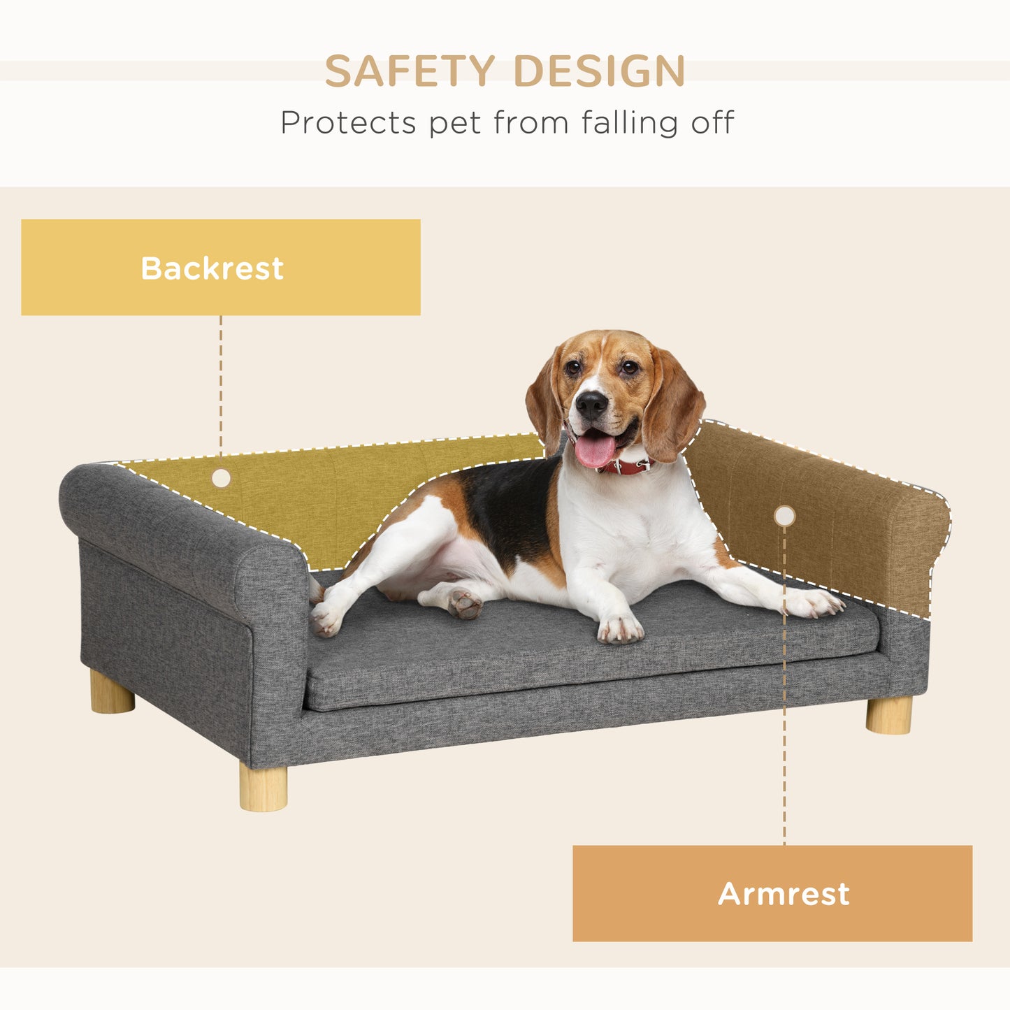 Canapé moderne pour animaux de compagnie, pour taille moyenne et grande, avec coussin amovible, gris foncé