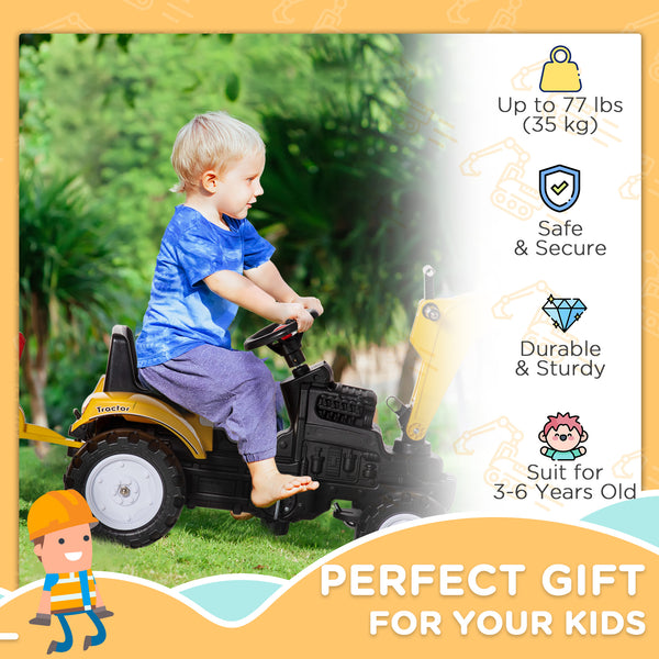 Pedal tractor with horn and removable trailer, yellow