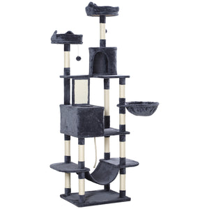 Large 205cm Cat Tree with Scratching Posts, Cabins, Beds, Hammocks, Dark Grey