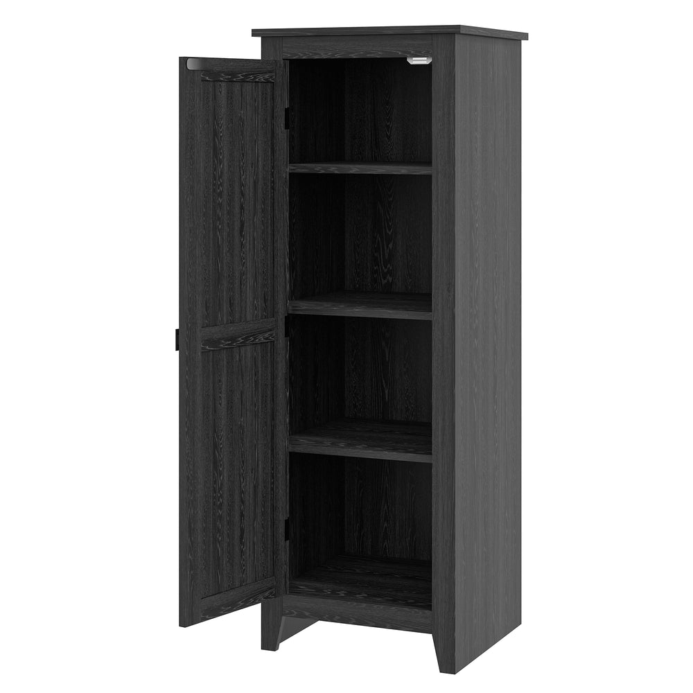 Armoire de rangement avec porte de grange et étagères réglables, noir
