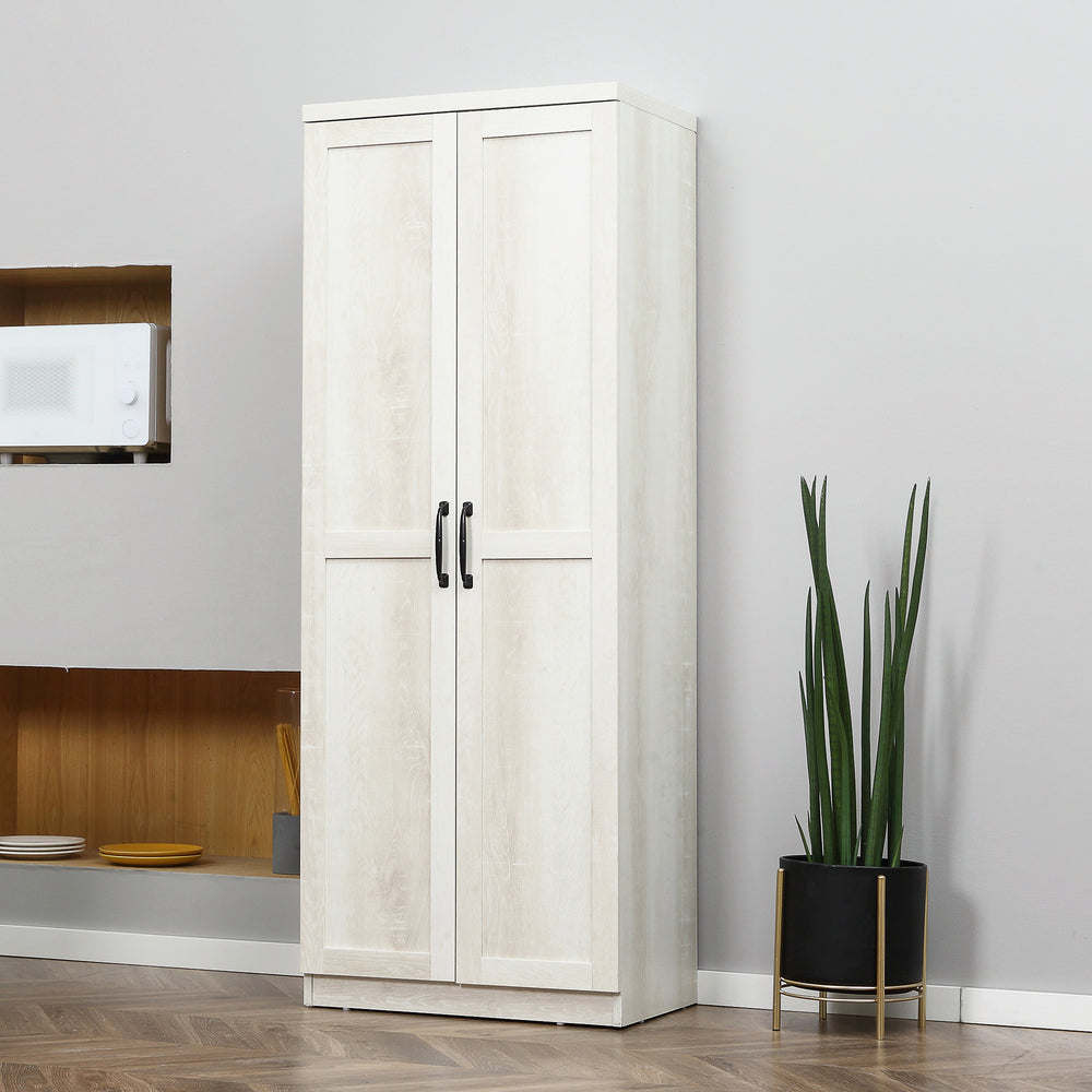 Garde-manger à 5 niveaux avec portes et étagères réglables, blanc vieilli