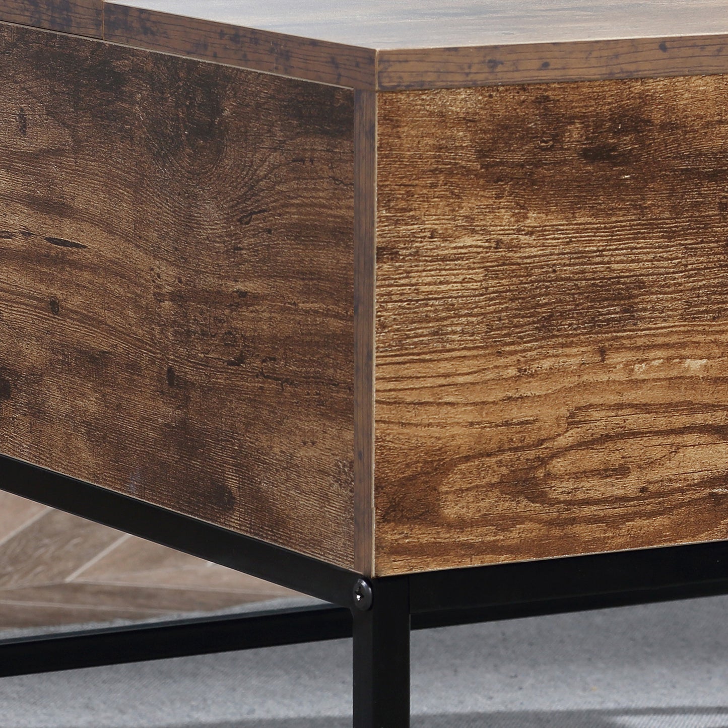 Table centrale relevable pour salon, marron rustique