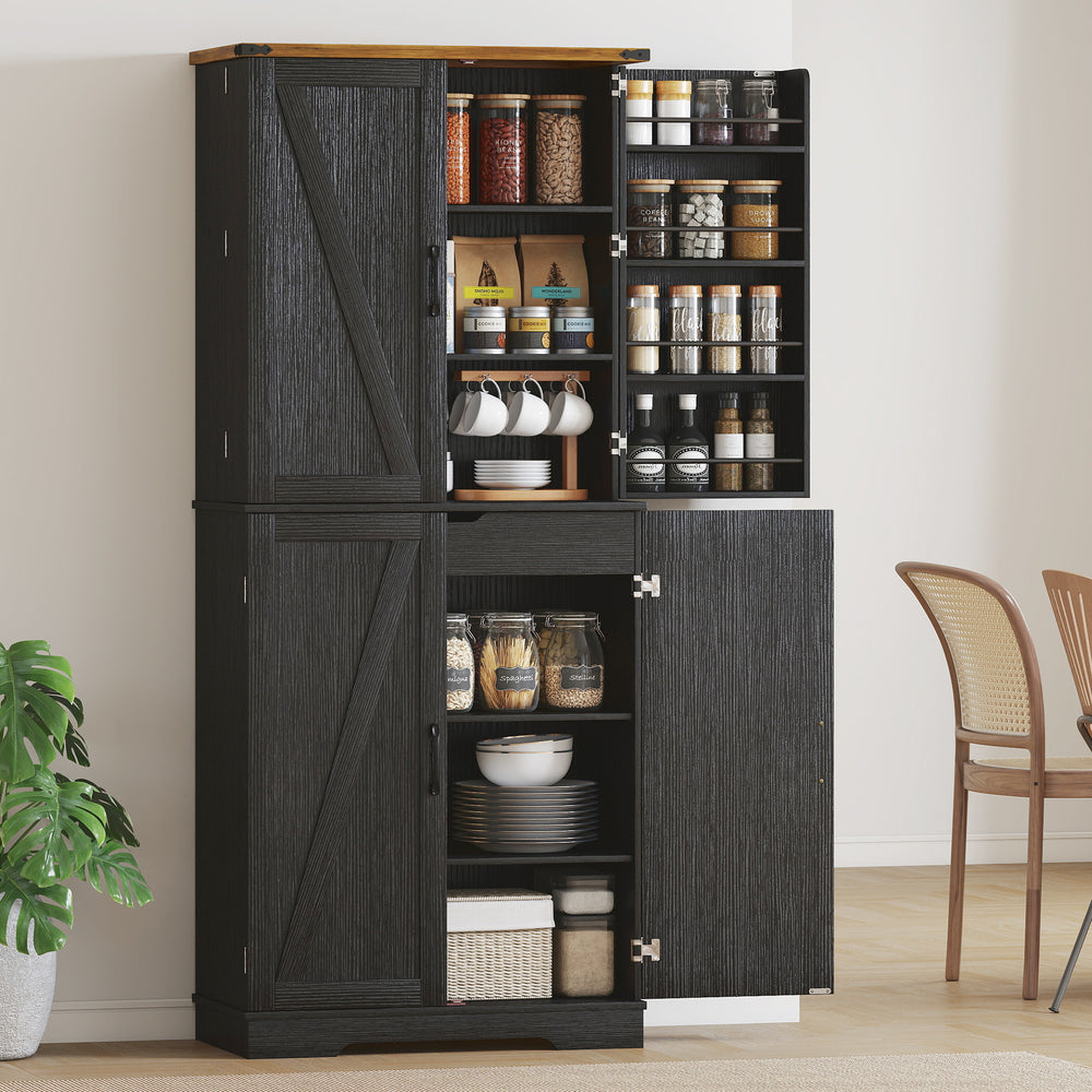 Meuble de rangement style campagnard avec 4 portes et étagère réglable, noir