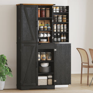 Meuble de rangement style campagnard avec 4 portes et étagère réglable, noir