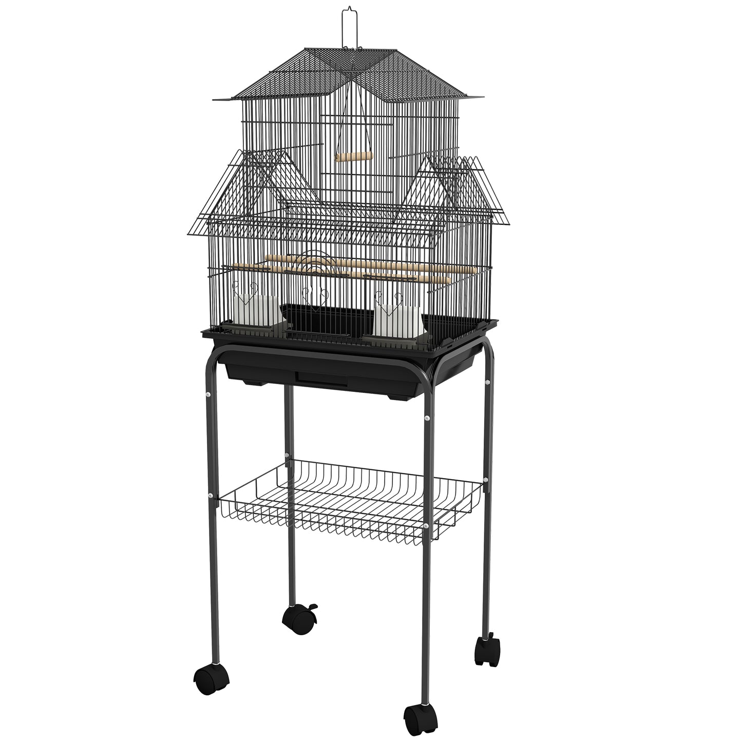 PawHut 48" Bird Cage with Perch, Swing, Food Container, Sliding Tray and Handle, Cage for Parrots, Finches, Canaries and Parakeets