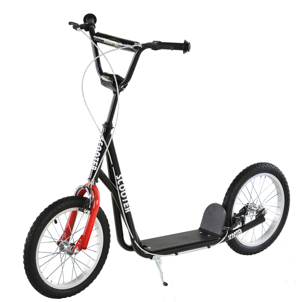 Trottinette avec roues gonflables de 16 pouces et doubles freins, noire