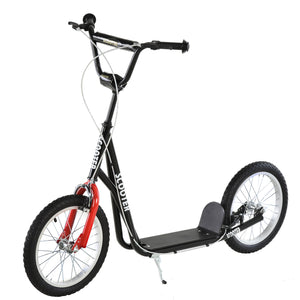 Trottinette avec roues gonflables de 16 pouces et doubles freins, noire