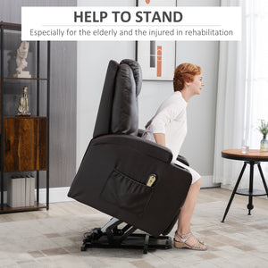 Fauteuil releveur électrique en cuir PU avec repose-pieds et porte-gobelets, marron
