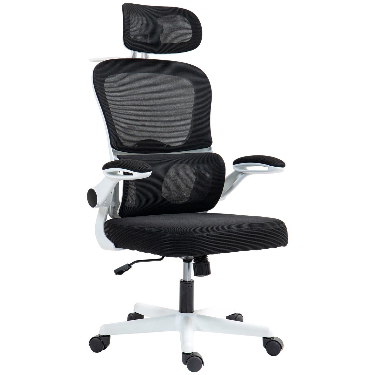 HOMCOM Ergonomic Mesh Office Chair with Flip-up Armrests, Swivel Headrest and Adjustable Lumbar Support, Black