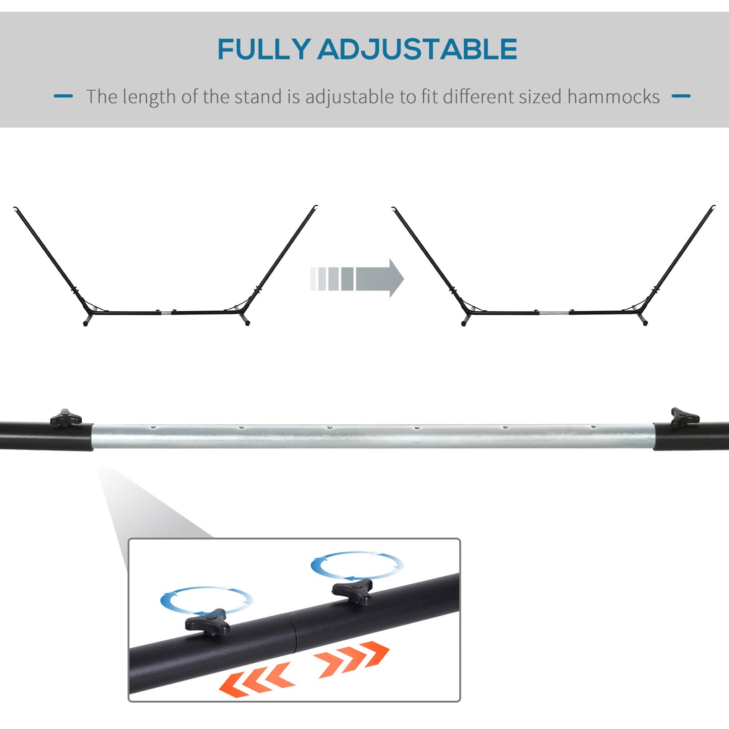 Adjustable Hammock Stand, Fits 3-4m Hammocks, Holds up to 120kg, Black