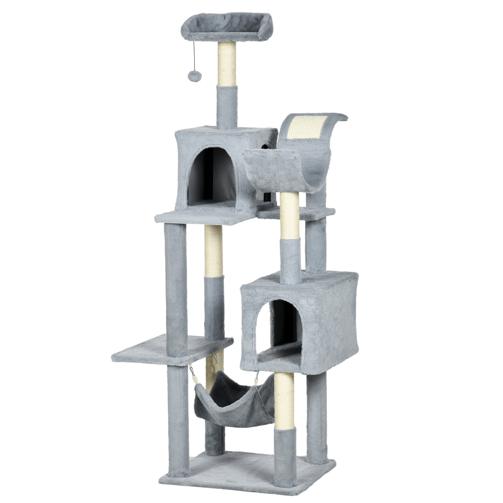 Large 178cm Multi-Level Cat Tree with Hammock, Basket & Sisal Scratching Posts, Blue-Grey