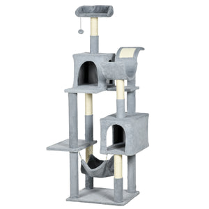 Large 178cm Multi-Level Cat Tree with Hammock, Basket & Sisal Scratching Posts, Blue-Grey