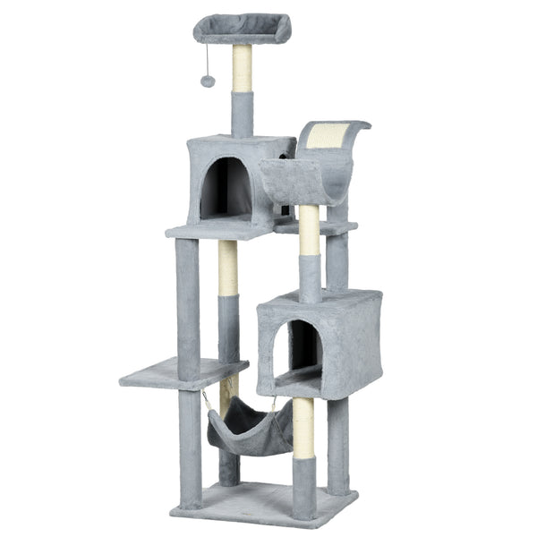 Large 178cm Multi-Level Cat Tree with Hammock, Basket & Sisal Scratching Posts, Blue-Grey