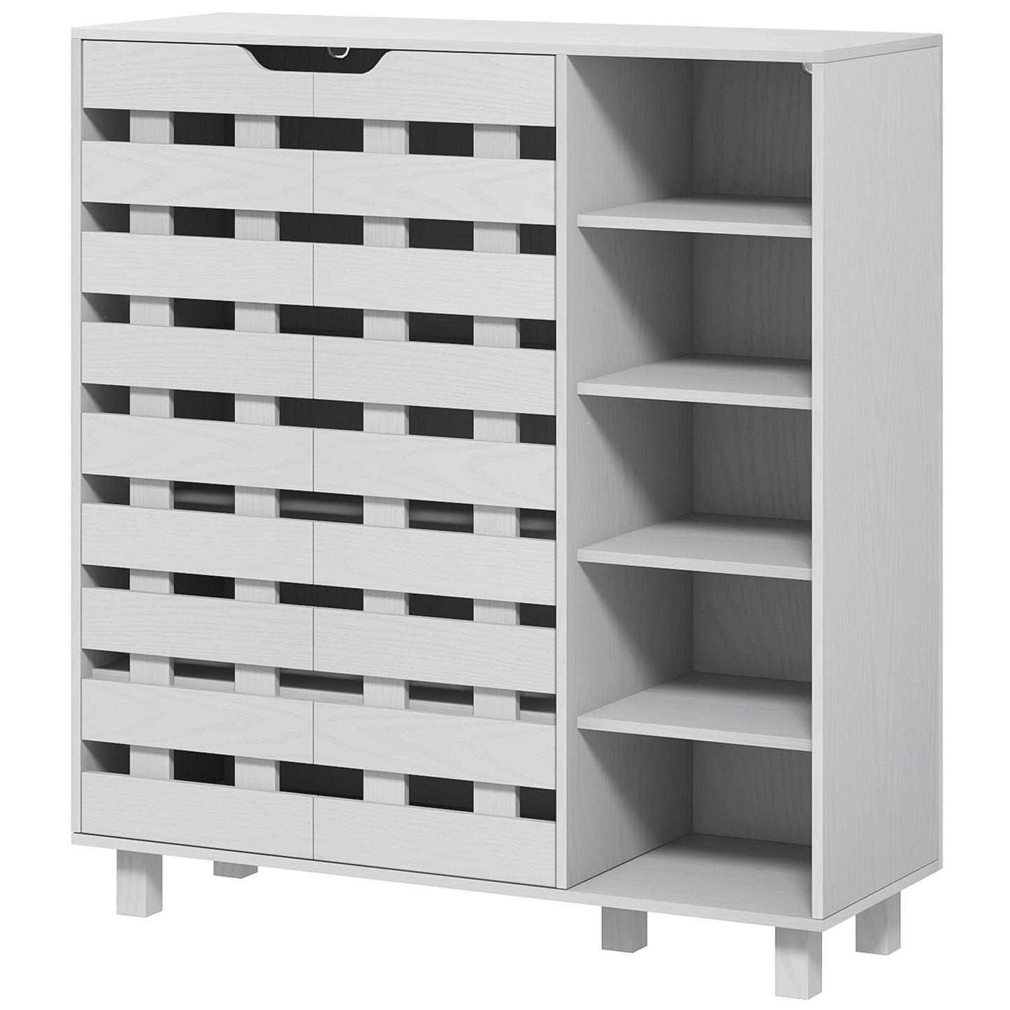 Meuble à chaussures HOMCOM, meuble de rangement pour 21 paires de chaussures avec armoire à double porte à 5 niveaux et étagères ouvertes à 5 niveaux, blanc