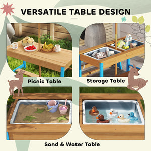 Ensemble table et banc de pique-nique pour enfants avec parasol amovible, bleu