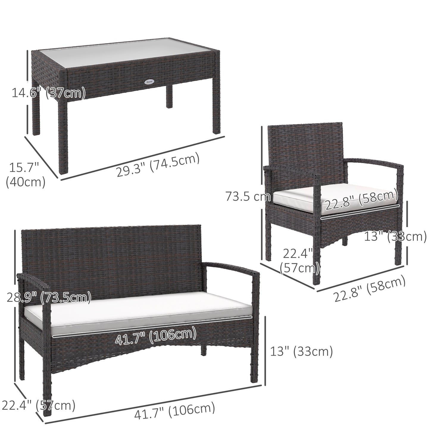 Ensemble de meubles de jardin 4 pièces avec canapé causeuse, blanc
