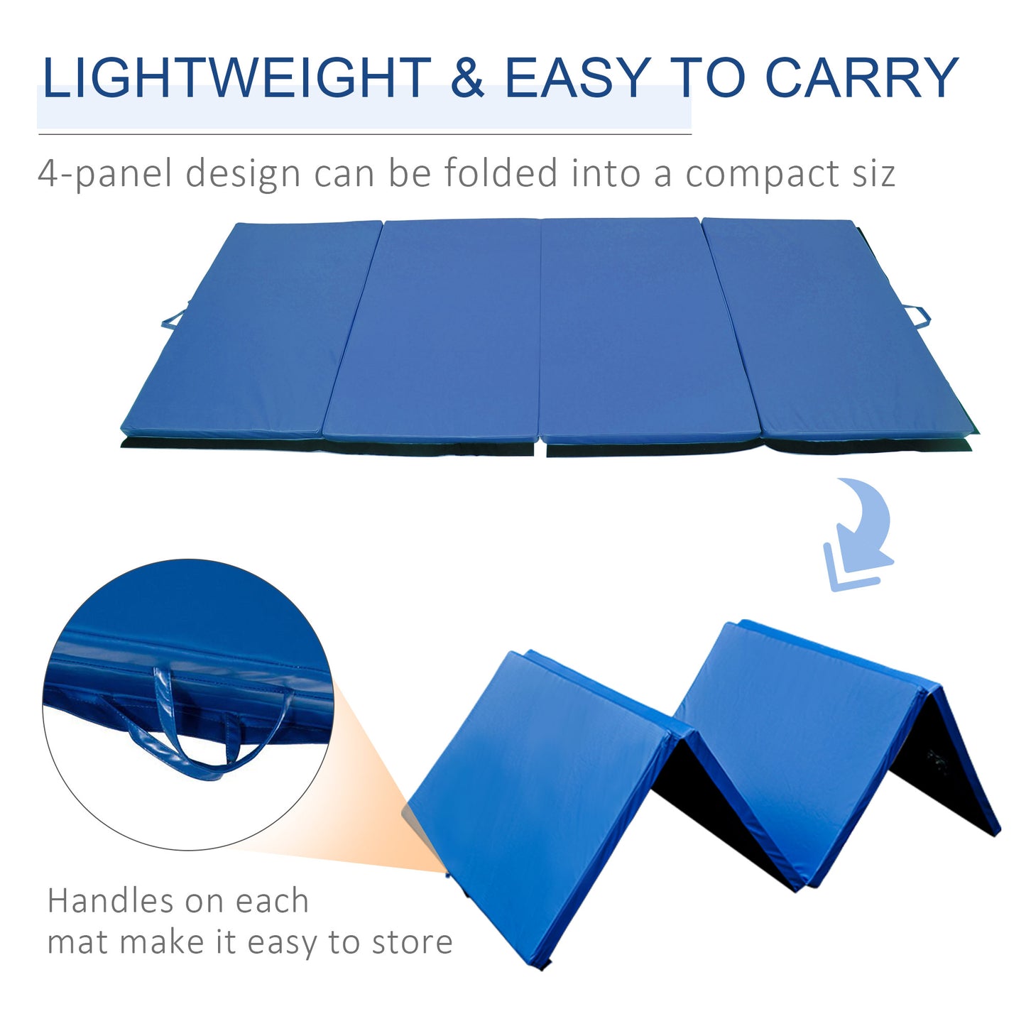 Tapis de gymnastique pliable 1,22 m x 2,42 m x 5 cm, avec poignées de transport, pour yoga, MMA, arts martiaux, étirements et exercices de base, bleu foncé