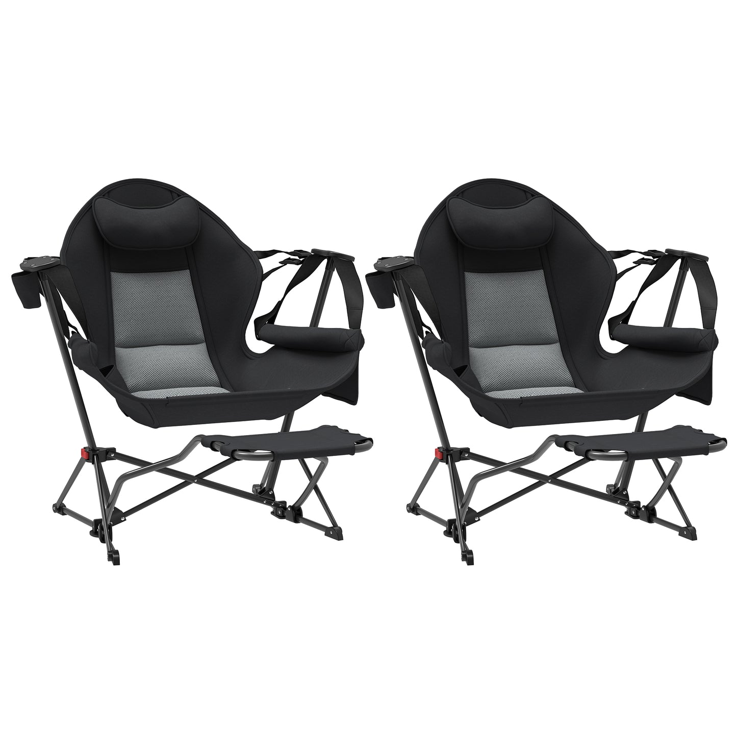 Lot de 2 chaises hamac de camping, dossier réglable, pliable, pivotante, avec porte-gobelet et siège rembourré