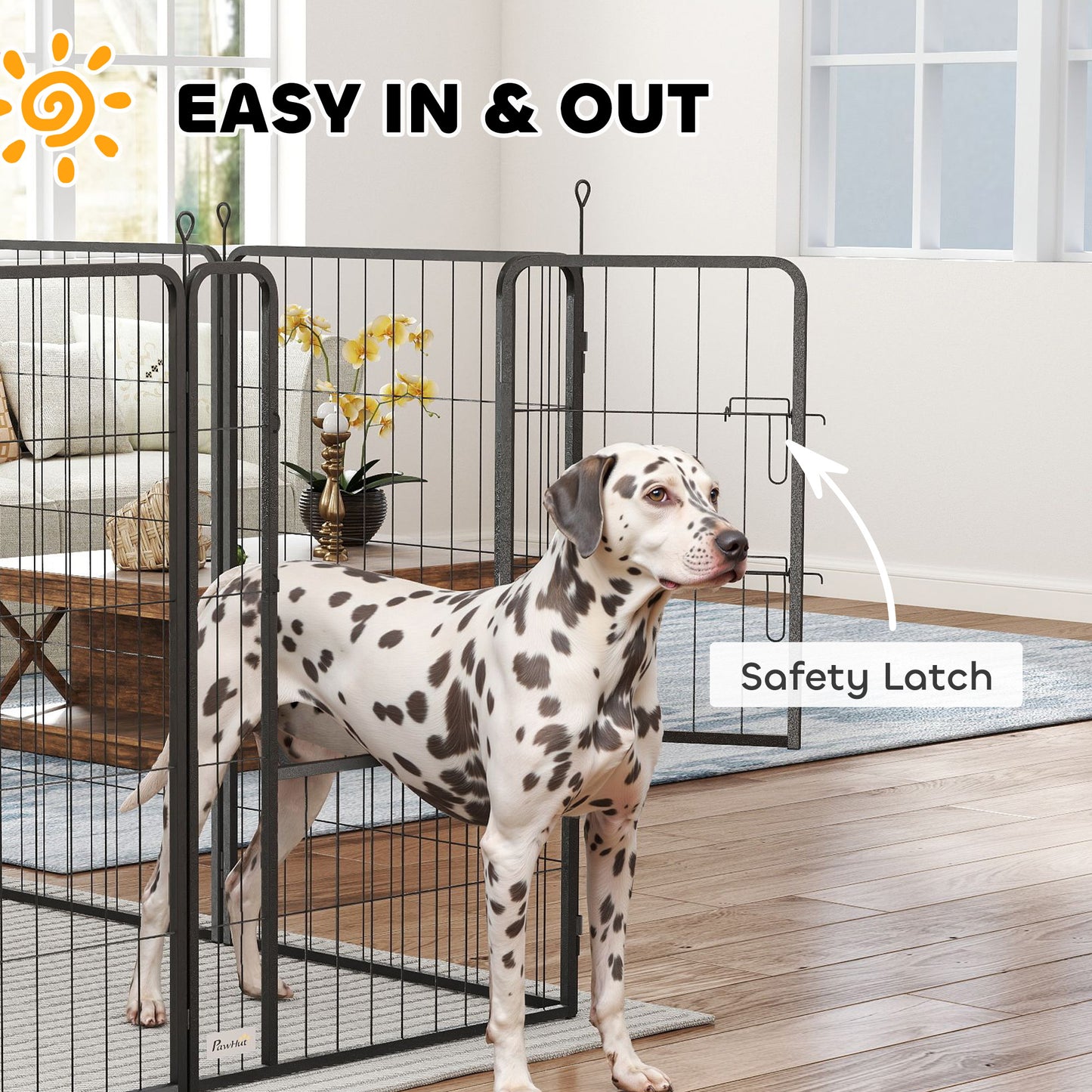 Parc pour chien PawHut 99 cm, intérieur/extérieur, portable et pliable, 8 panneaux, avec porte et sangle, pour grands chiens