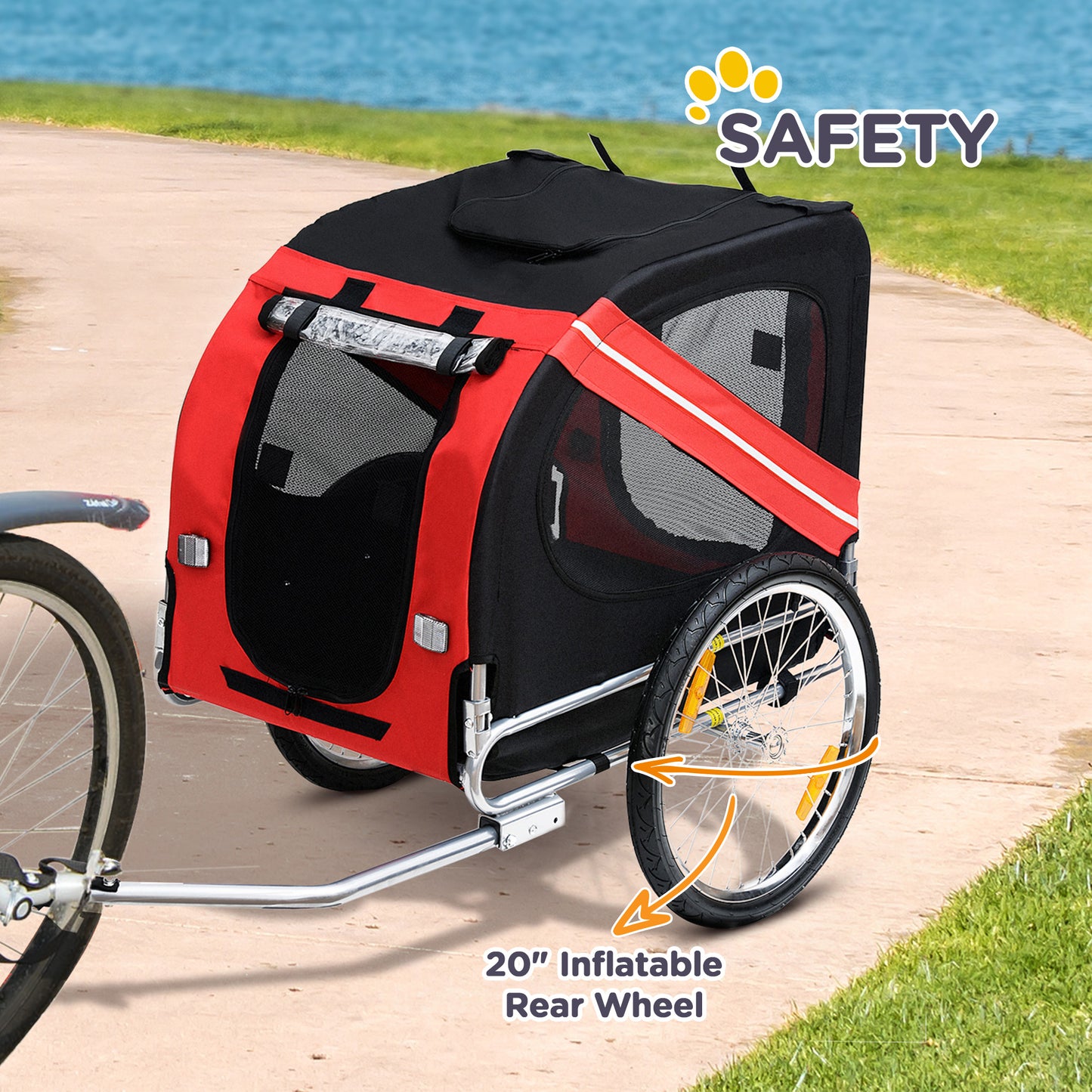 Dog Bike Trailer, Pet Cart, Red/Black